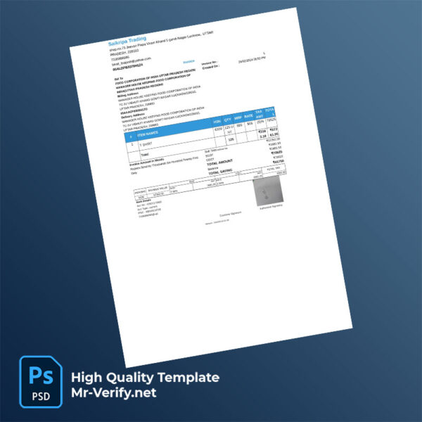 India Food Corporation of India Editable Invoice Template in Word and PDF formats India Food Corporation of India Editable Invoice Template in Word and PDF formats