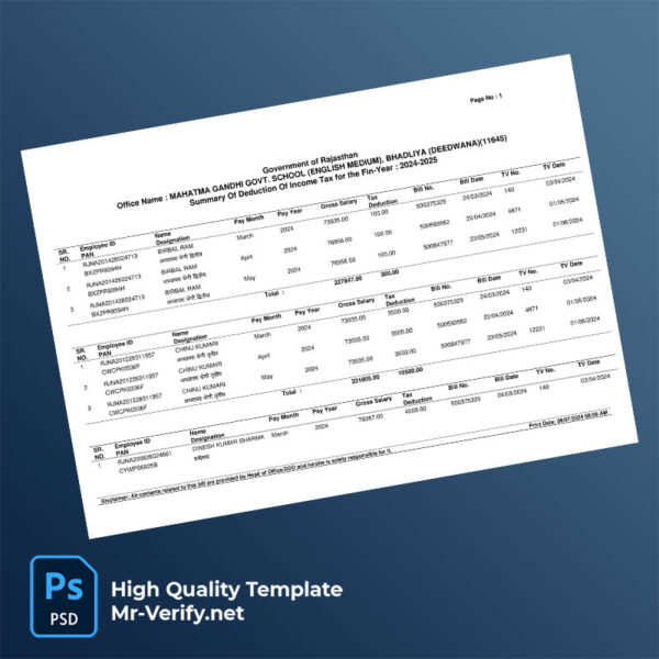 India Government Of Rajasthan Editable Income Tax Report Template in Word and PDF formats