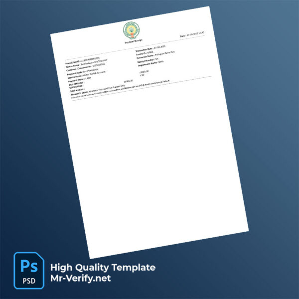 India Greater Hyderabad Municipal Corporation Editable Water Tax Receipt Template in Word and PDF formats