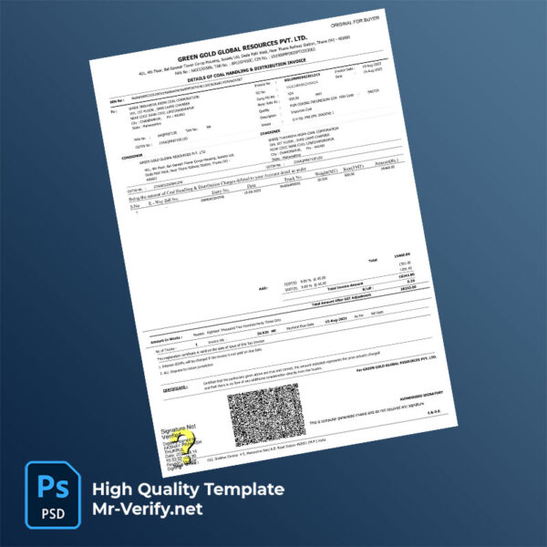 India Green Gold Global Resources Pvt Ltd Editable Tax Invoice Template in Word and PDF formats