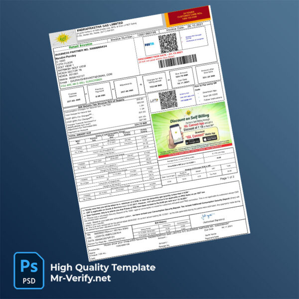 India Indraprastha Gas Limited Editable Gas Bill Template in Word and PDF formats