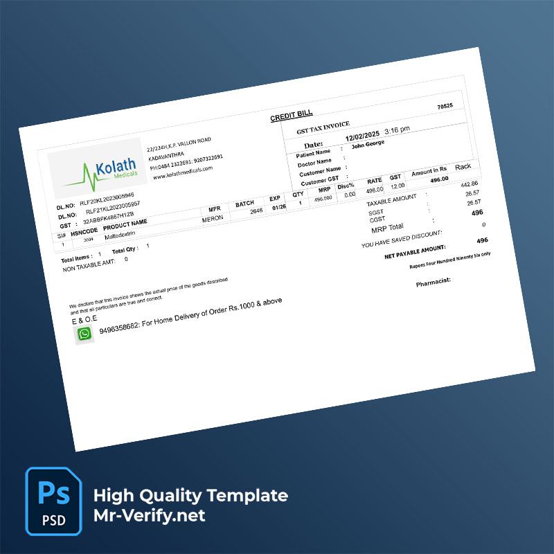 India Kolath Medicals Editable GST Tax Invoice Template in Word and PDF formats India Kolath Medicals Editable GST Tax Invoice Template in Word and PDF formats