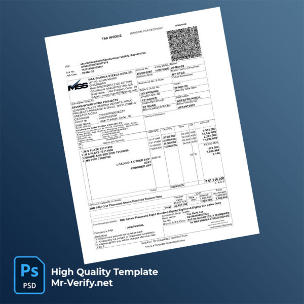 India MAA SHARDA STEELS Editable Tax Invoice Template in Word and PDF formats