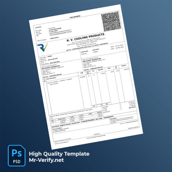 India Maharashtra R. V. Cooling Products Editable Tax Invoice Template in Word and PDF formats