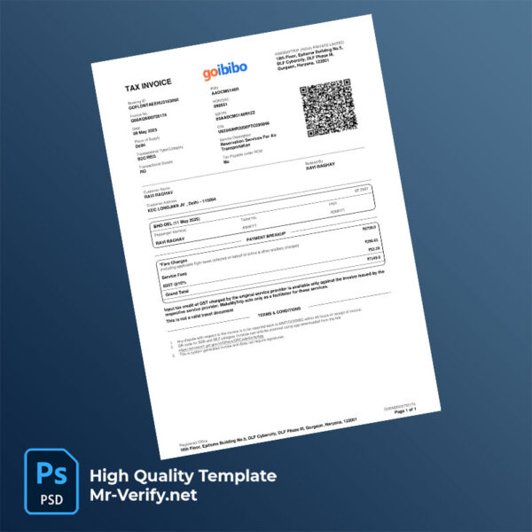 India MakeMyTrip Private Limited Editable Tax Invoice Template in Word and PDF formats