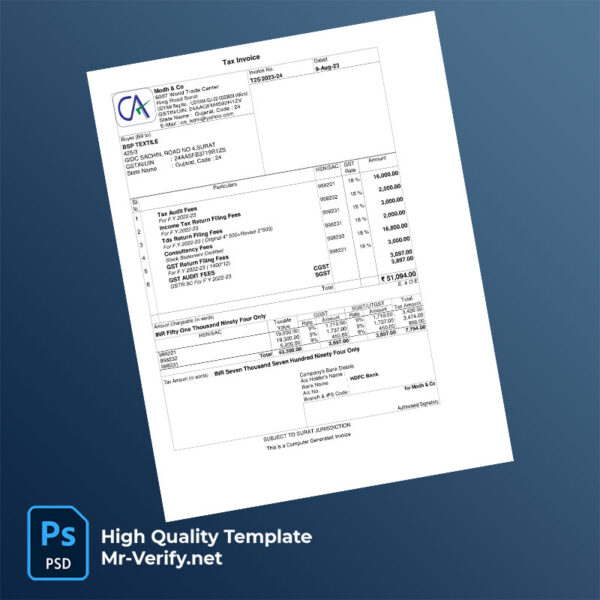 India Modh & Co Editable Tax Invoice Template in Word and PDF formats India Modh & Co Editable Tax Invoice Template in Word and PDF formats