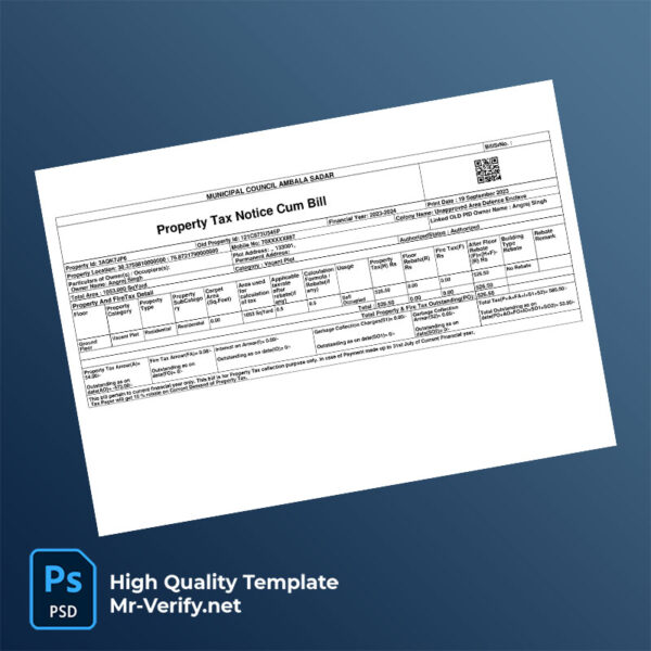 India Municipal Corporation Gurugram Editable Property Tax Notice Cum Bill Template in Word and PDF formats