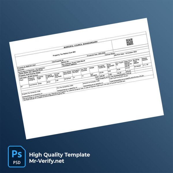 India Municipal Council Bahadurgarh Editable Property Tax Notice Template in Word and PDF formats