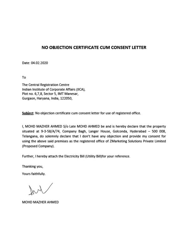India NOC Editable No Objection Certificate Template in Word and PDF formats