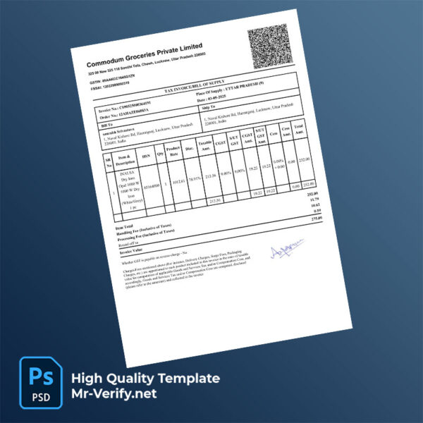 India Opel Iron Works Editable Tax Invoice Template in Word and PDF formats