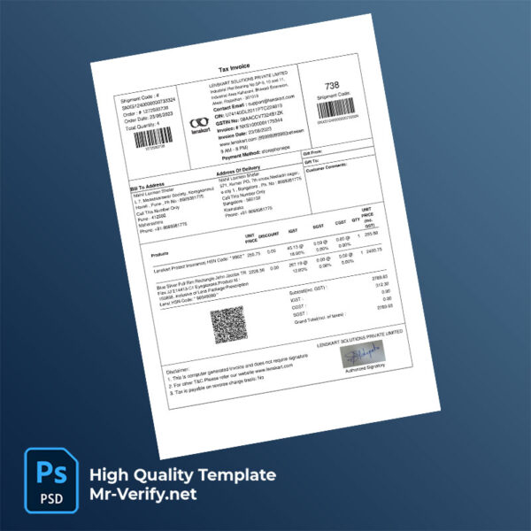 India Rajasthan Lenskart Solutions Private Limited Editable Invoice Template in Word and PDF formats