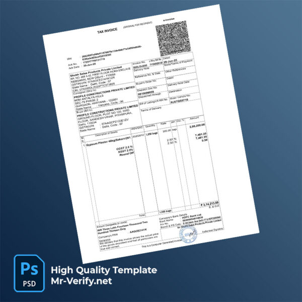 India Shubh Sales Products Private Limited Editable Tax Bill Template in Word and PDF formats