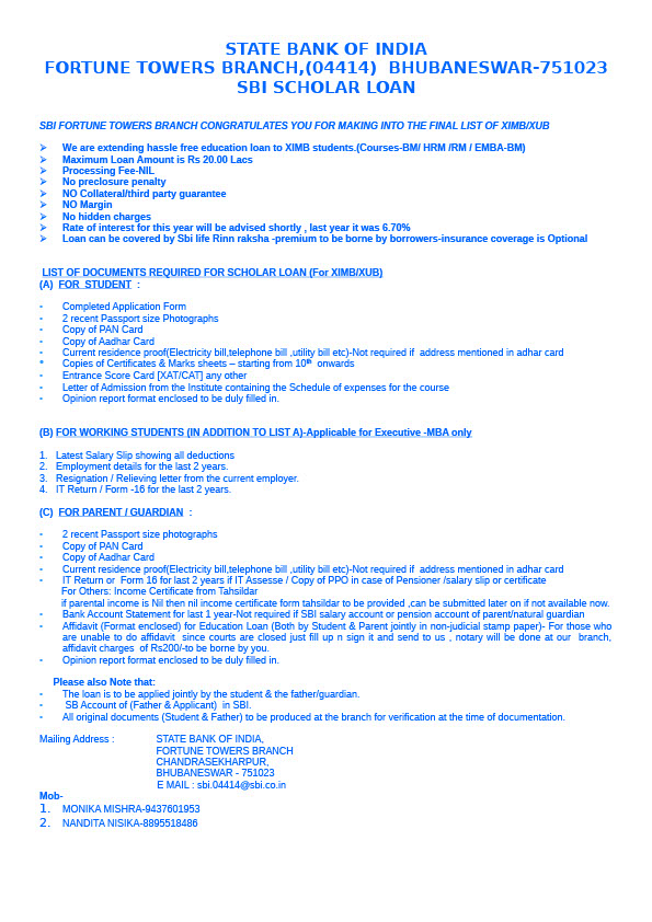 India State Bank Of India Editable Scholar Loan Checklist Template in Word and PDF formats