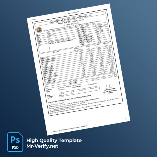 India Ulhasnagar Municipal Corporation Editable Property Tax Bill Template in Word and PDF formats