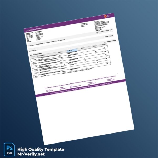 India AU Abhi Bank Statement Template in Word and PDF formats