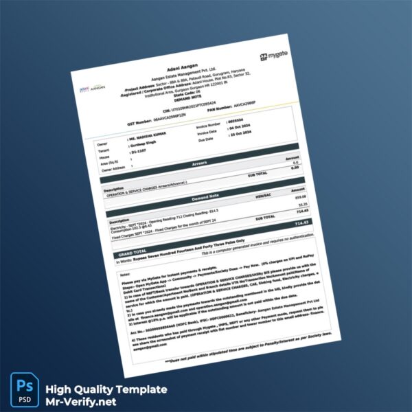 India Adani Aangan Editable Invoice Template in Word and PDF formats 2 page