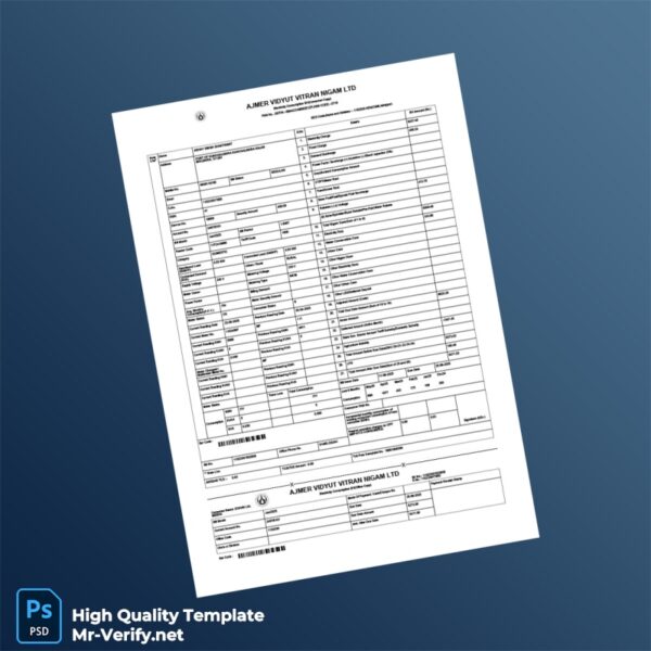 India Ajmer Vidyut Vitran Nigam Ltd Editable Electricity Bill Template in Word and PDF formats