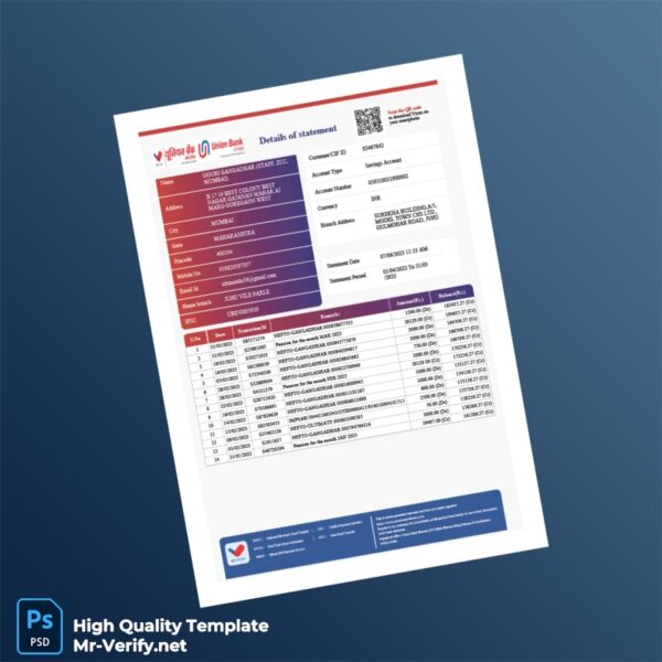 India Andhra Bank Statement Template in Word and PDF formats 4 page