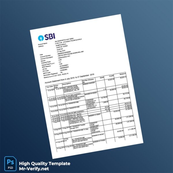 India Bank Account Statement Template in Word and PDF formats 3 page