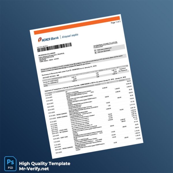 India Bank Statement Template in Word and PDF formats 3 page