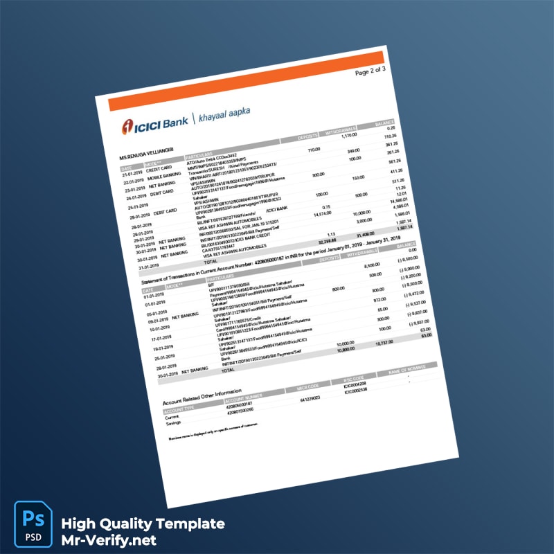 India Bank Statement Template in Word and PDF formats 3 page India Bank Statement Template in Word and PDF formats 3 page