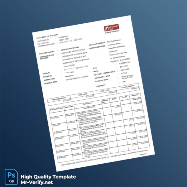 India Bank Statement of Payout Account Template in Word and PDF formats 5 page