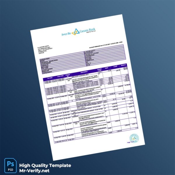 India Canara Bank Statement Template in Word and PDF formats 4 page