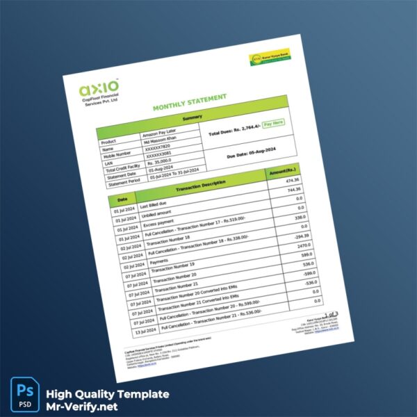 India CapFloat Financial Services Monthly Statement Template in Word and PDF formats 3 page