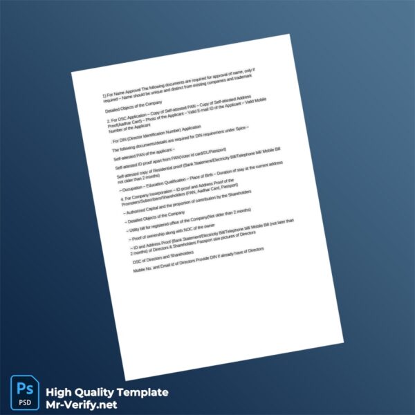 India Editable Company Incorporation Template in Word and PDF formats