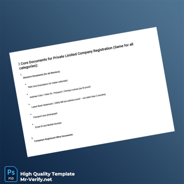 India Editable Company Registration Document Template in Word and PDF formats 7 page