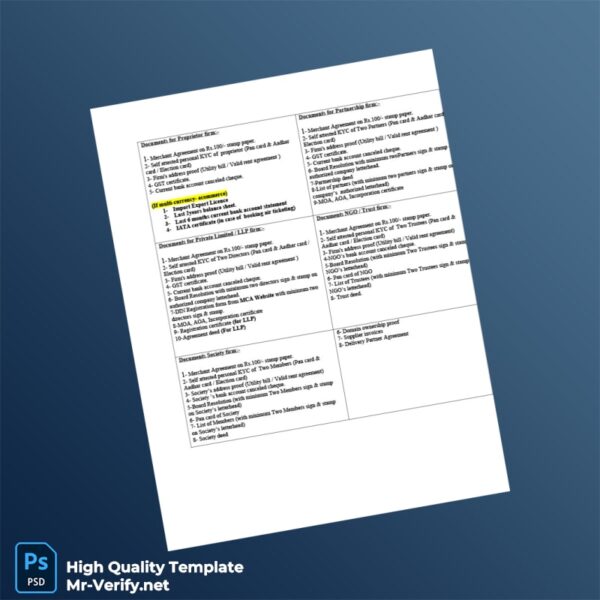 India Editable Document List Template in Word and PDF formats