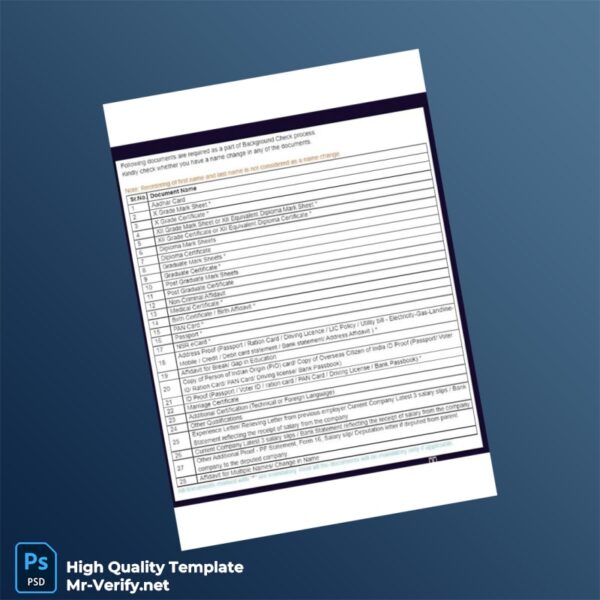 India Editable Document Requirements Template in Word and PDF formats