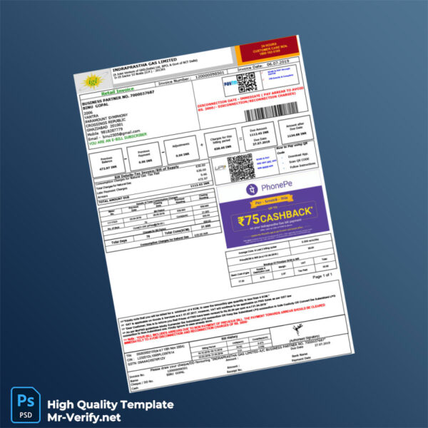India Editable Gas Bill Template in Word and PDF formats