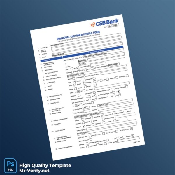 India Editable Individual Customer Profile Form Template in Word and PDF formats 2 page