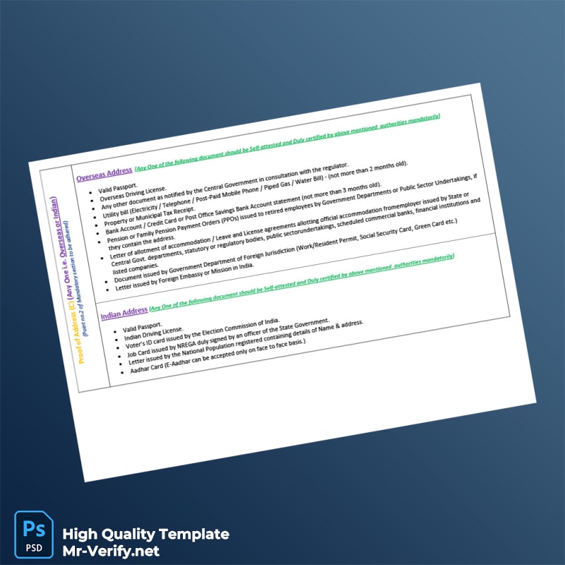 India Editable KYC Documents List for NRIs Template in Word and PDF formats 2 page India Editable KYC Documents List for NRIs Template in Word and PDF formats 2 page