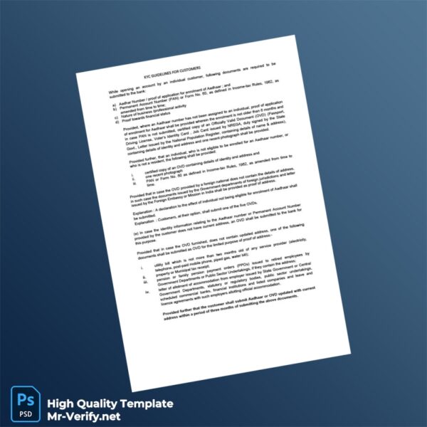 India Editable KYC Guidelines Template in Word and PDF formats