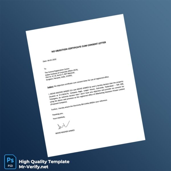 India Editable No Objection Certificate Template in Word and PDF formats