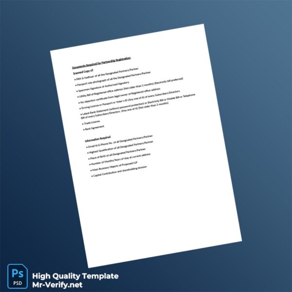 India Editable Partnership Registration Documents Template in Word and PDF formats