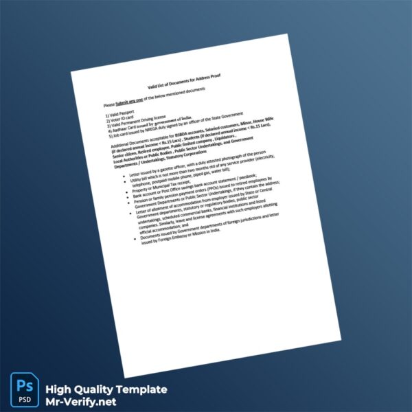 India Editable Proof Of Identity Address Template in Word and PDF formats