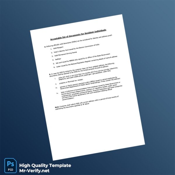India Editable Proof Of Identity And Address Template in Word and PDF formats