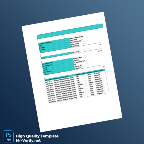 India Finvu Bank Statement Template in Word and PDF formats 3 page