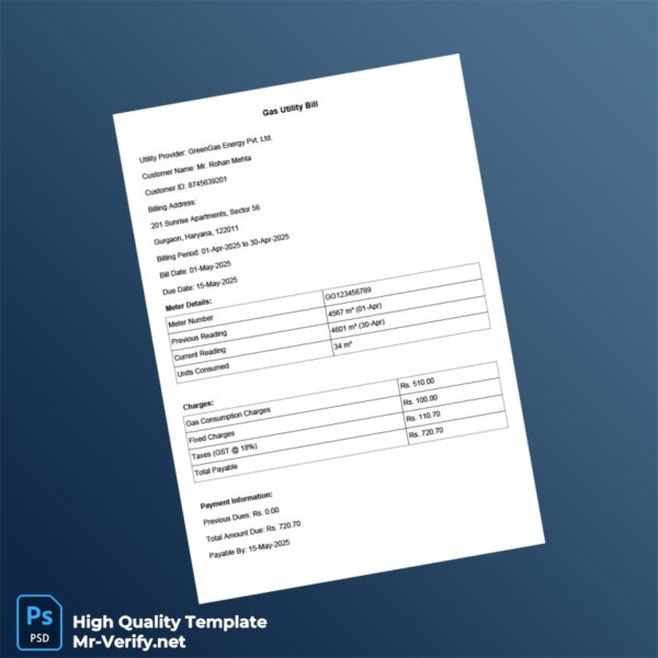 India GreenGas Energy Pvt Ltd Editable Gas Bill Template in Word and PDF formats 2 page
