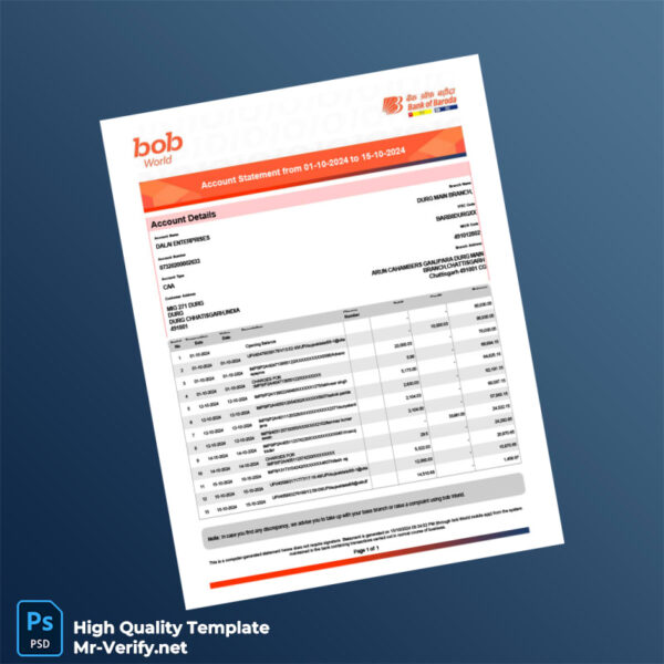 India JCB Account Statement Template in Word and PDF formats