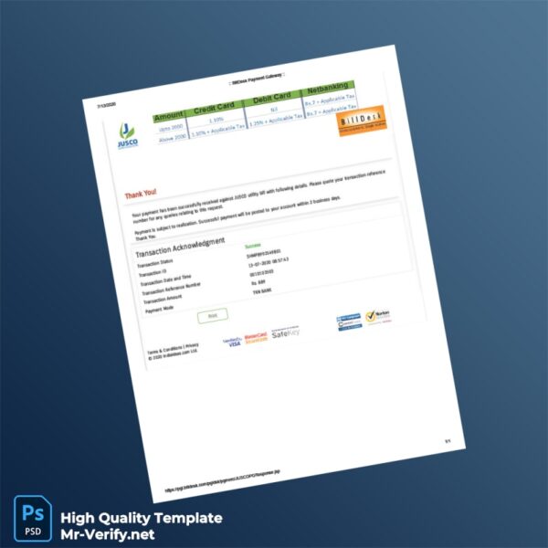 India JUSCO Editable Payment Receipt Template in Word and PDF formats