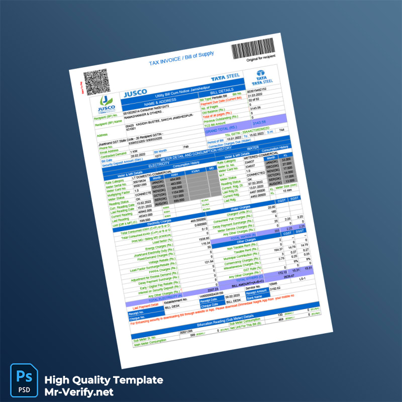 India JUSCO Editable Utility Bill Template in Word and PDF formats 2 page India JUSCO Editable Utility Bill Template in Word and PDF formats 2 page