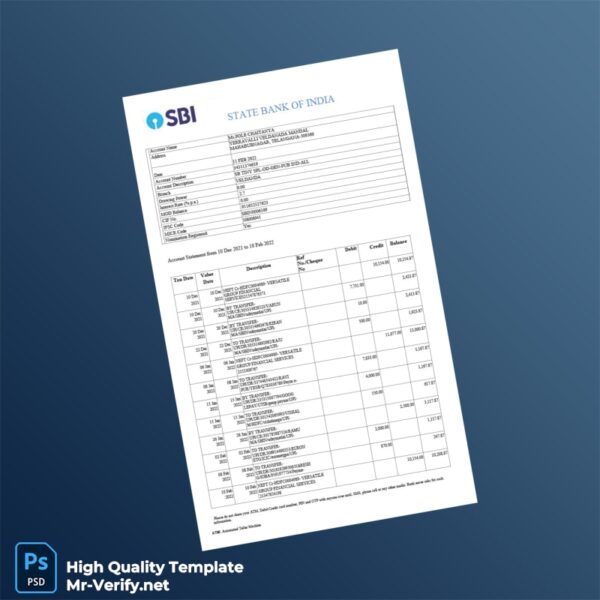 India Pole Chaitanya Bank Statement Template in Word and PDF formats 3 page