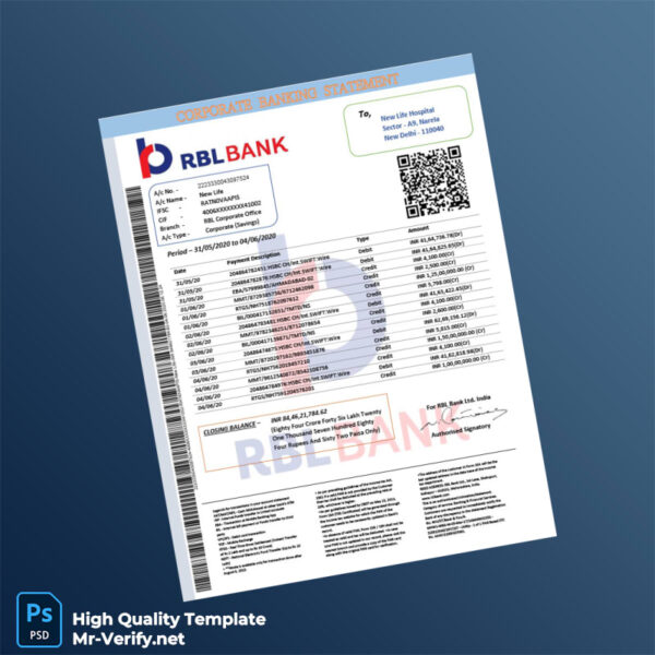 India RBL Bank Statement Template in Word and PDF formats