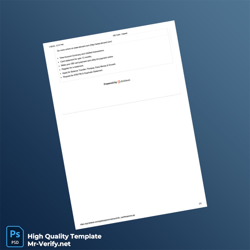 India SBI Card Editable Payment Confirmation Template in Word and PDF formats 2 page India SBI Card Editable Payment Confirmation Template in Word and PDF formats 2 page