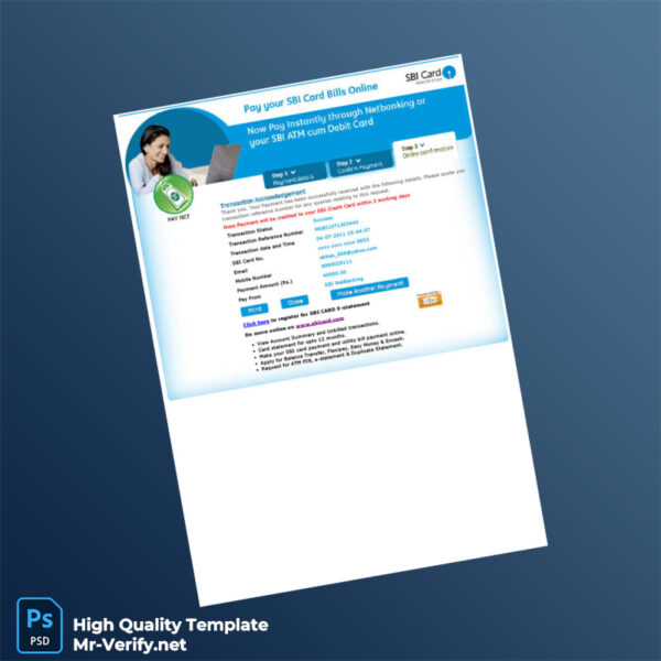 India SBI Editable Payment Acknowledgement Template in Word and PDF formats