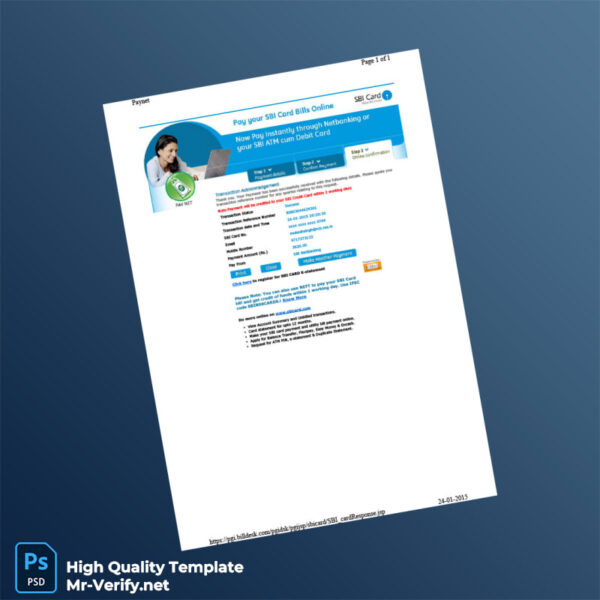 India SBI Editable Payment Acknowledgment Template in Word and PDF formats